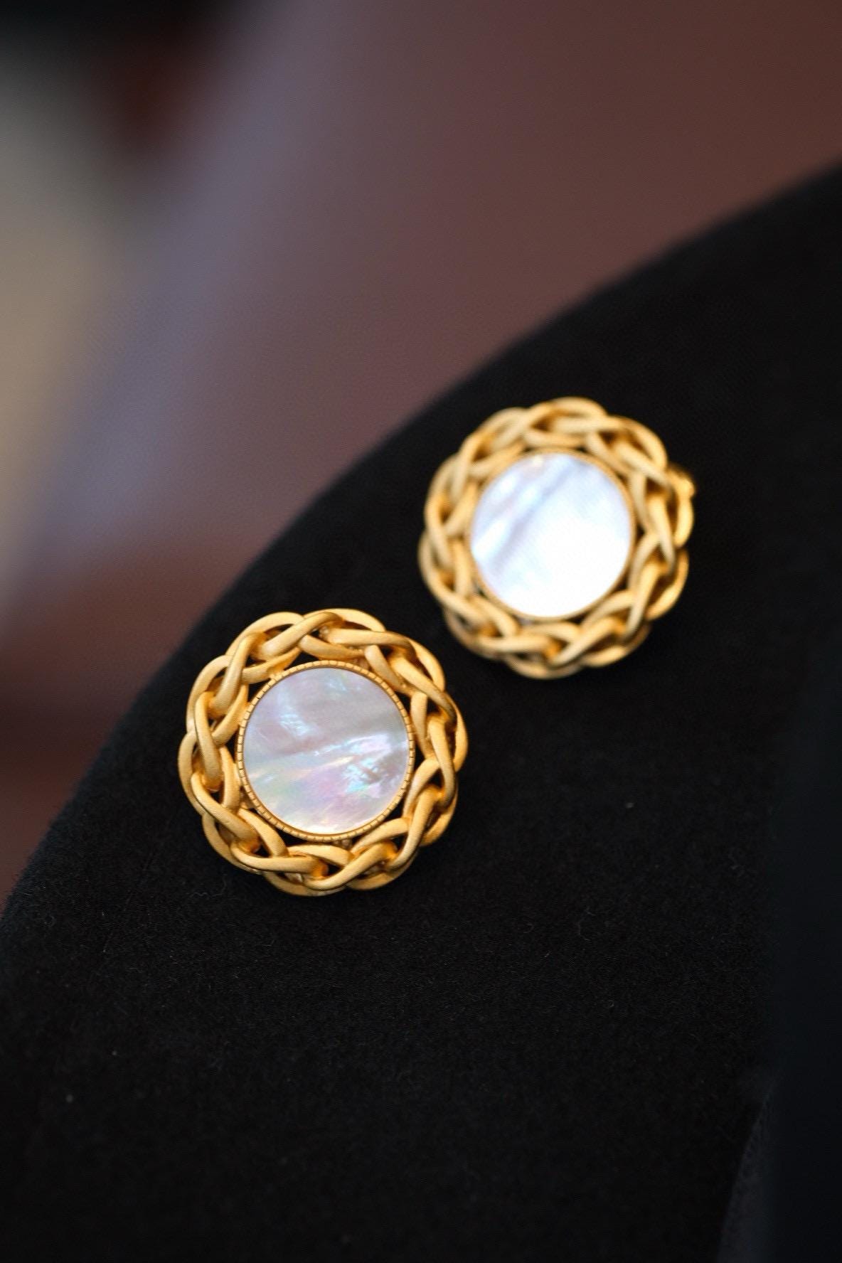 Vintage Hong Kong Style Mother of Pearl Earrings | S925 Silver Gold-Plated