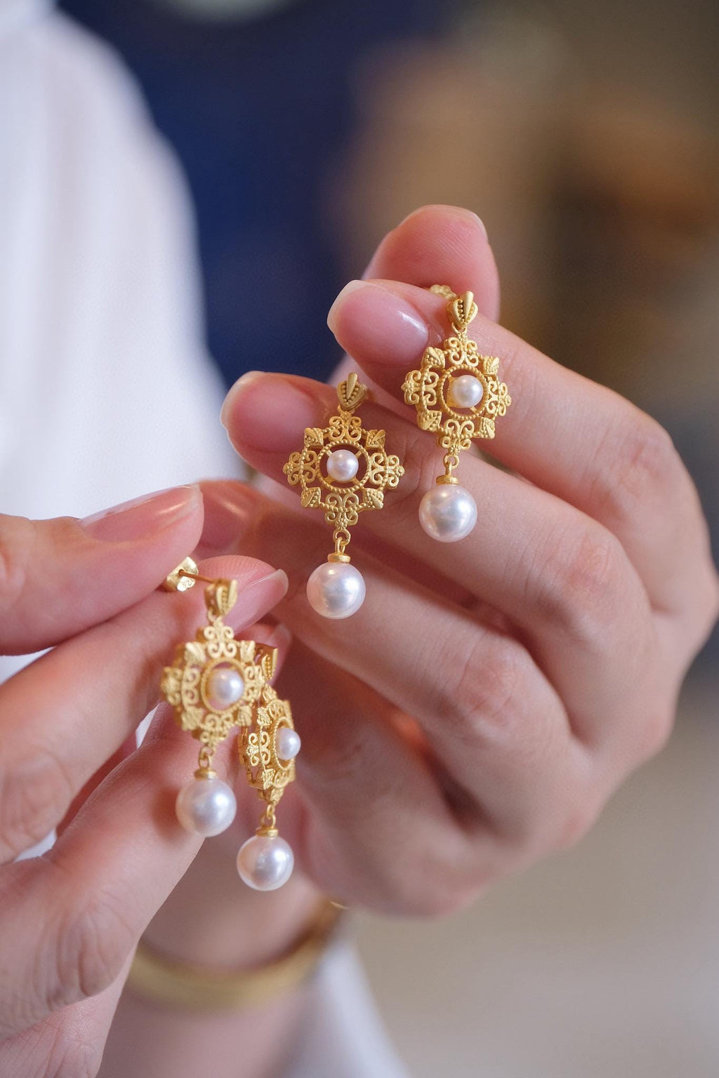 Vintage Palace Style Pearl Earrings | 4-8mm Natural Silver Gold-Plated