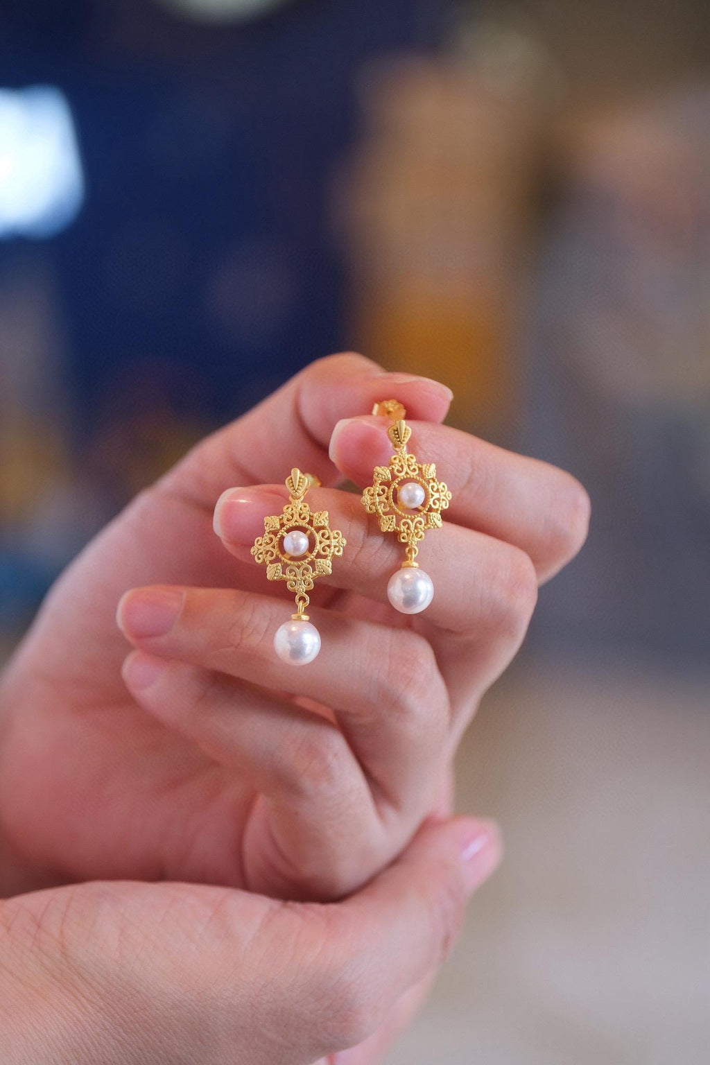 Vintage Palace Style Pearl Earrings | 4-8mm Natural Silver Gold-Plated