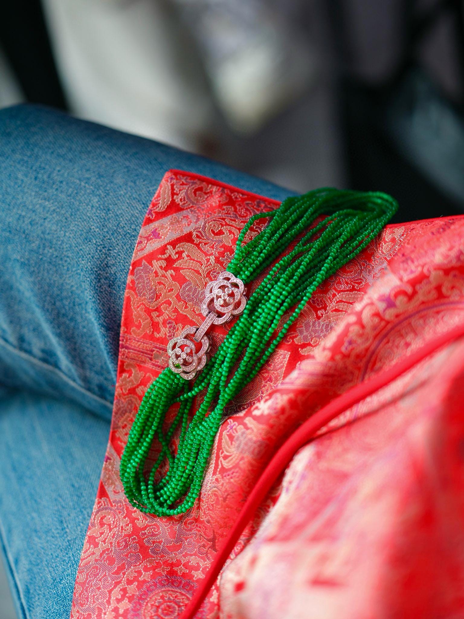 Vintage Chunky Cat's Eye Bead Necklace | 2mm Red or Green Gemstone