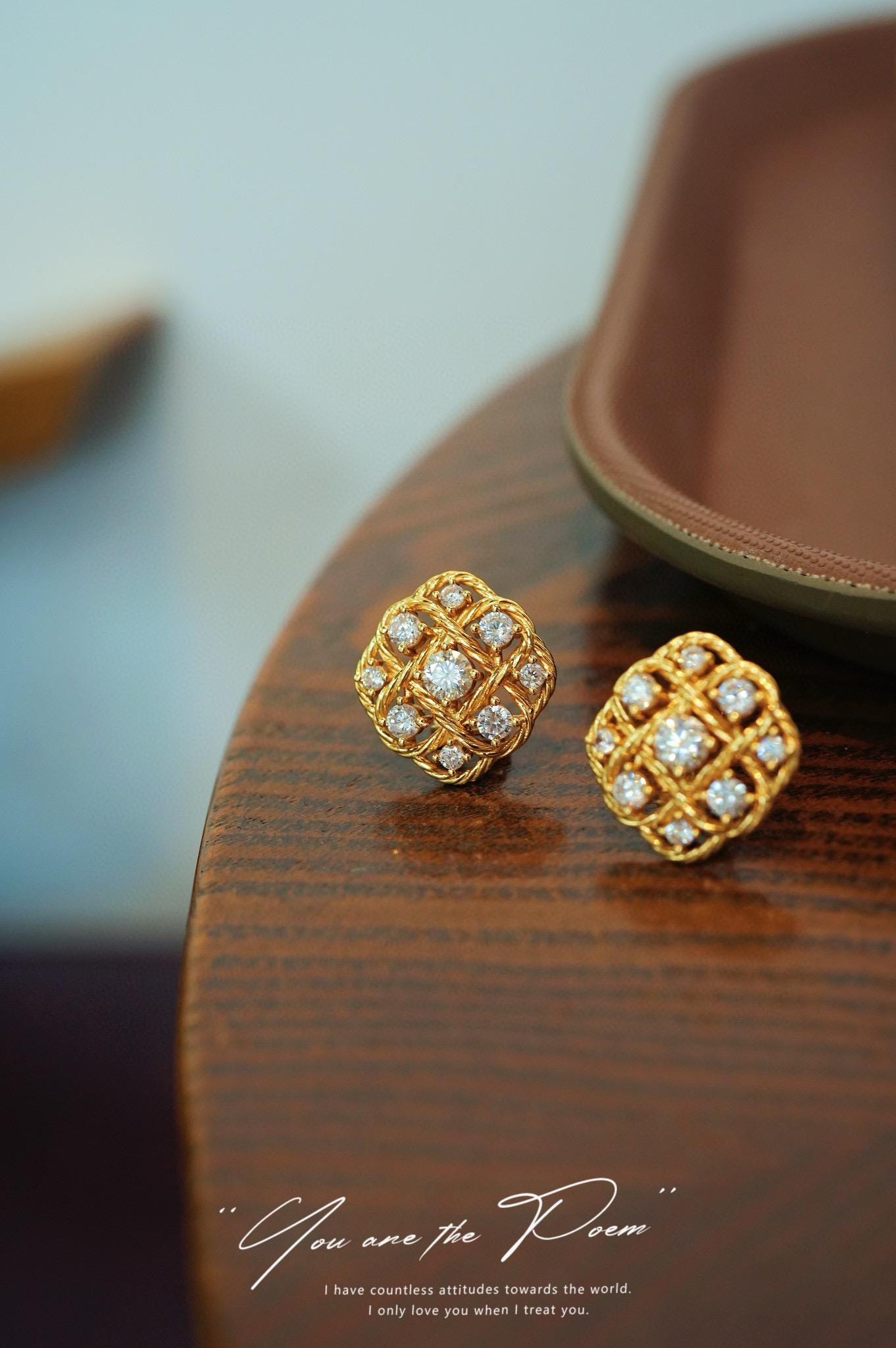 Vintage Italian Craft Moissanite Studs | 18 Stones