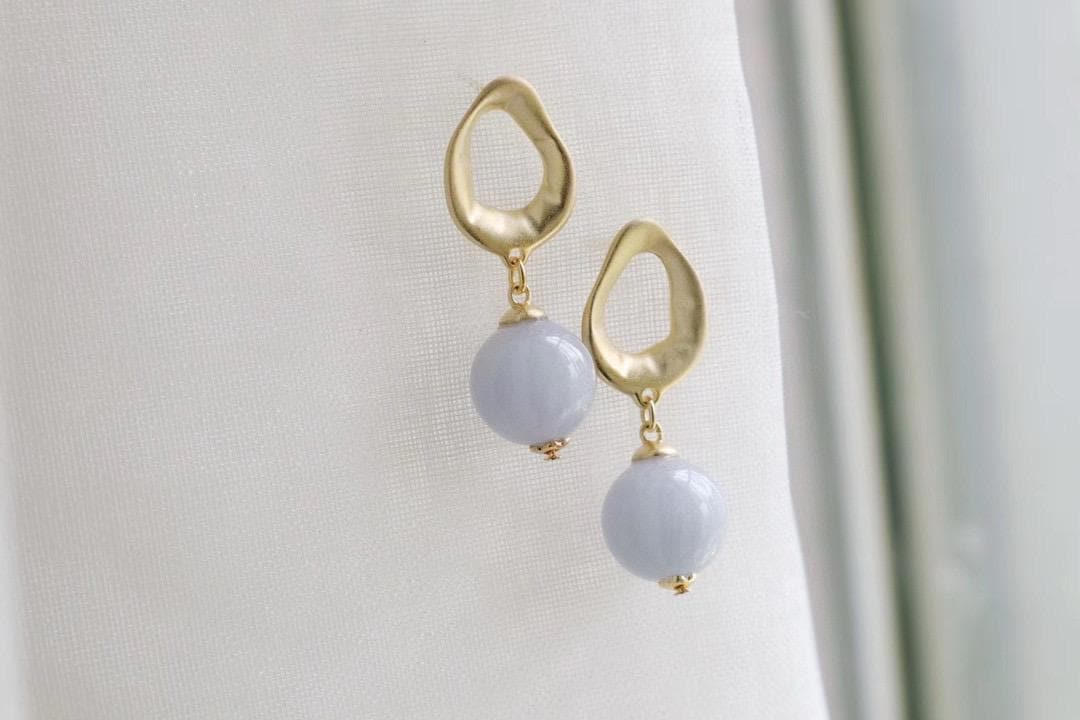 Geometric Purple Jade Earrings | 13-14mm S925 Silver Gold-Plated Matte
