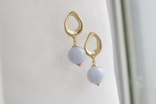 Geometric Purple Jade Earrings | 13-14mm S925 Silver Gold-Plated Matte