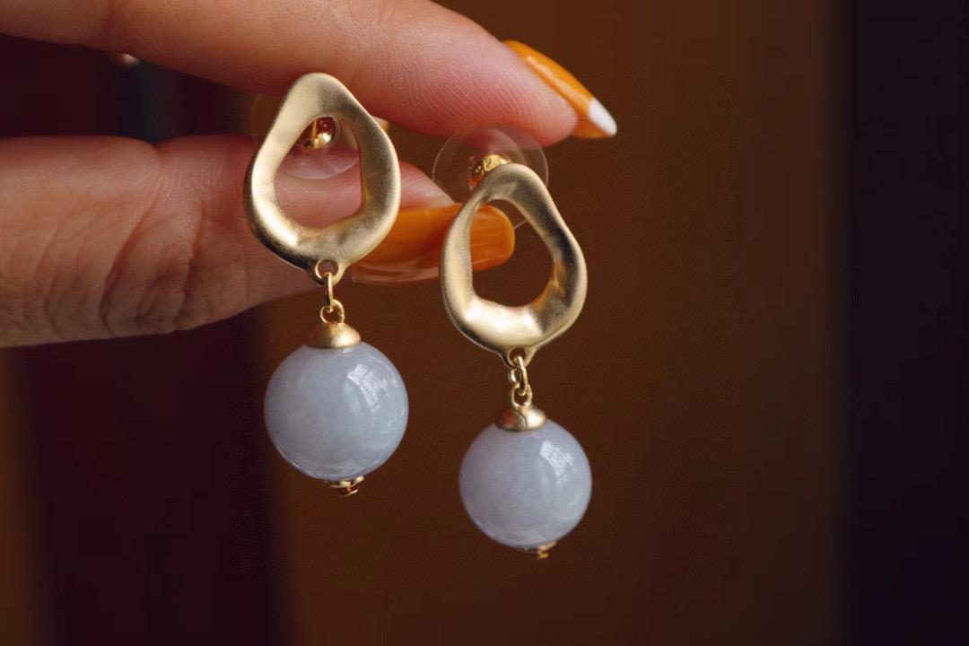 Geometric Purple Jade Earrings | 13-14mm S925 Silver Gold-Plated Matte
