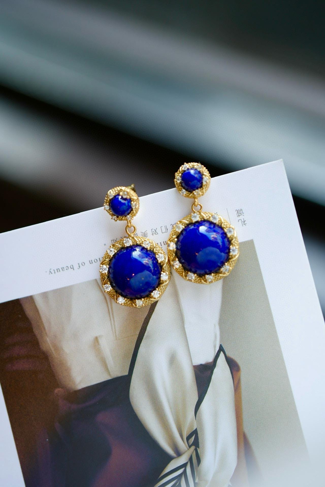 Classic Blue Lapis Lazuli Earrings | 28*16mm Natural Gemstone