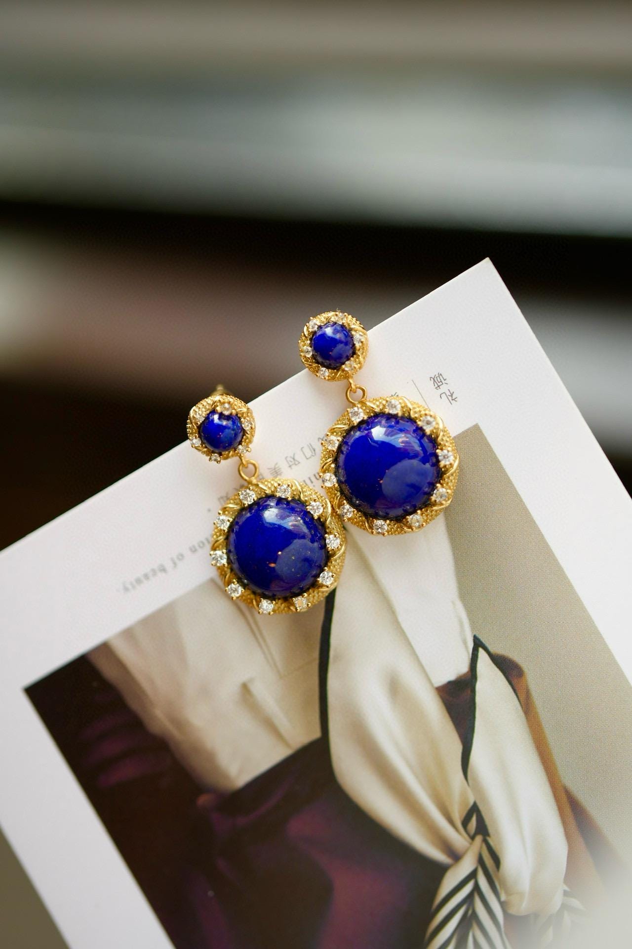 Classic Blue Lapis Lazuli Earrings | 28*16mm Natural Gemstone