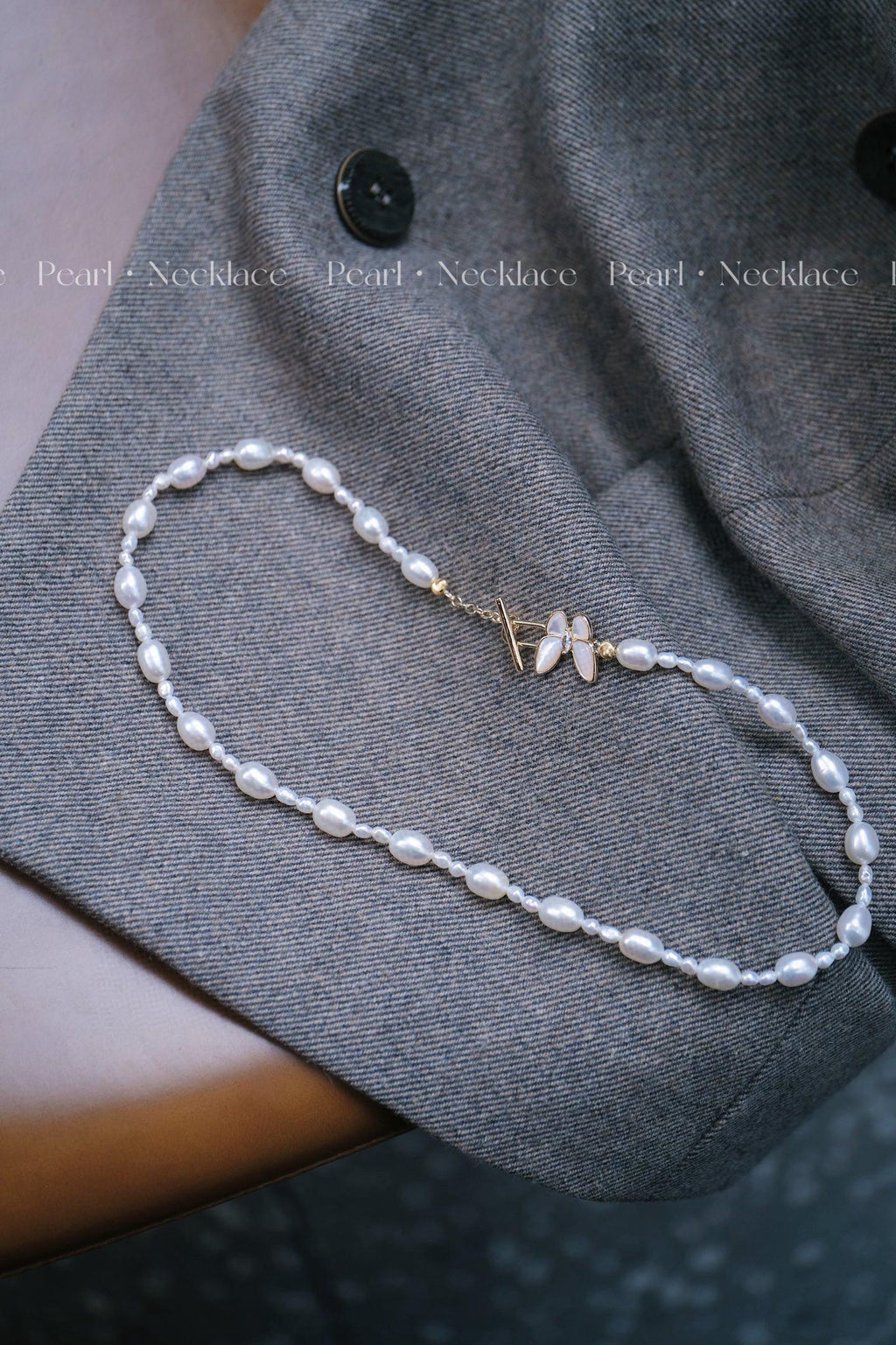 Ethereal Butterfly Pearl Necklace | 3-4/6-7mm Mother of Pearl OT Clasp 44cm