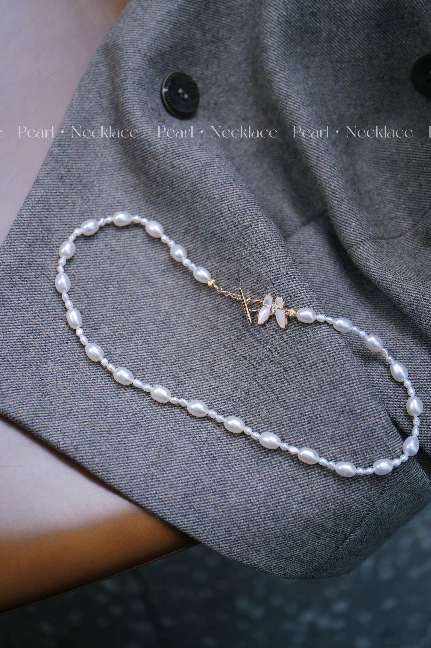 Ethereal Butterfly Pearl Necklace | 3-4/6-7mm Mother of Pearl OT Clasp 44cm