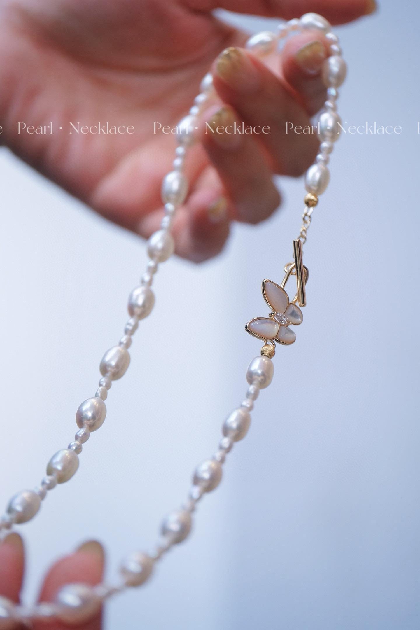 Ethereal Butterfly Pearl Necklace | 3-4/6-7mm Mother of Pearl OT Clasp 44cm