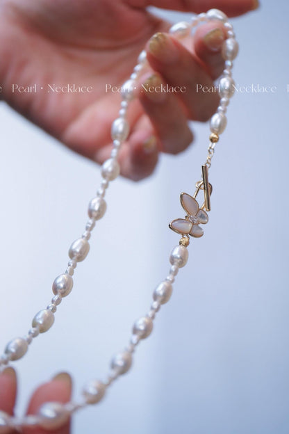 Ethereal Butterfly Pearl Necklace | 3-4/6-7mm Mother of Pearl OT Clasp 44cm