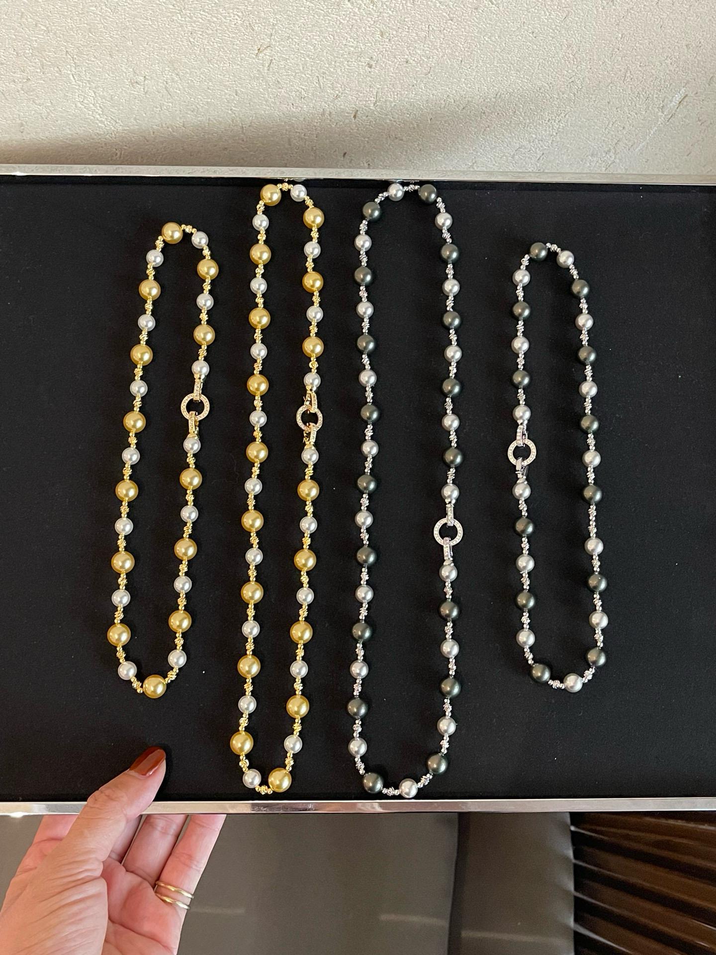 Tahitian Mixed Color Pearl Necklace | 8mm Ginpo & 10mm Black Diamond Double-Ring Clasp