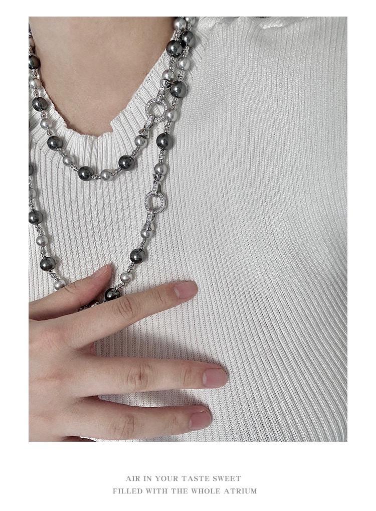 Tahitian Mixed Color Pearl Necklace | 8mm Ginpo & 10mm Black Diamond Double-Ring Clasp