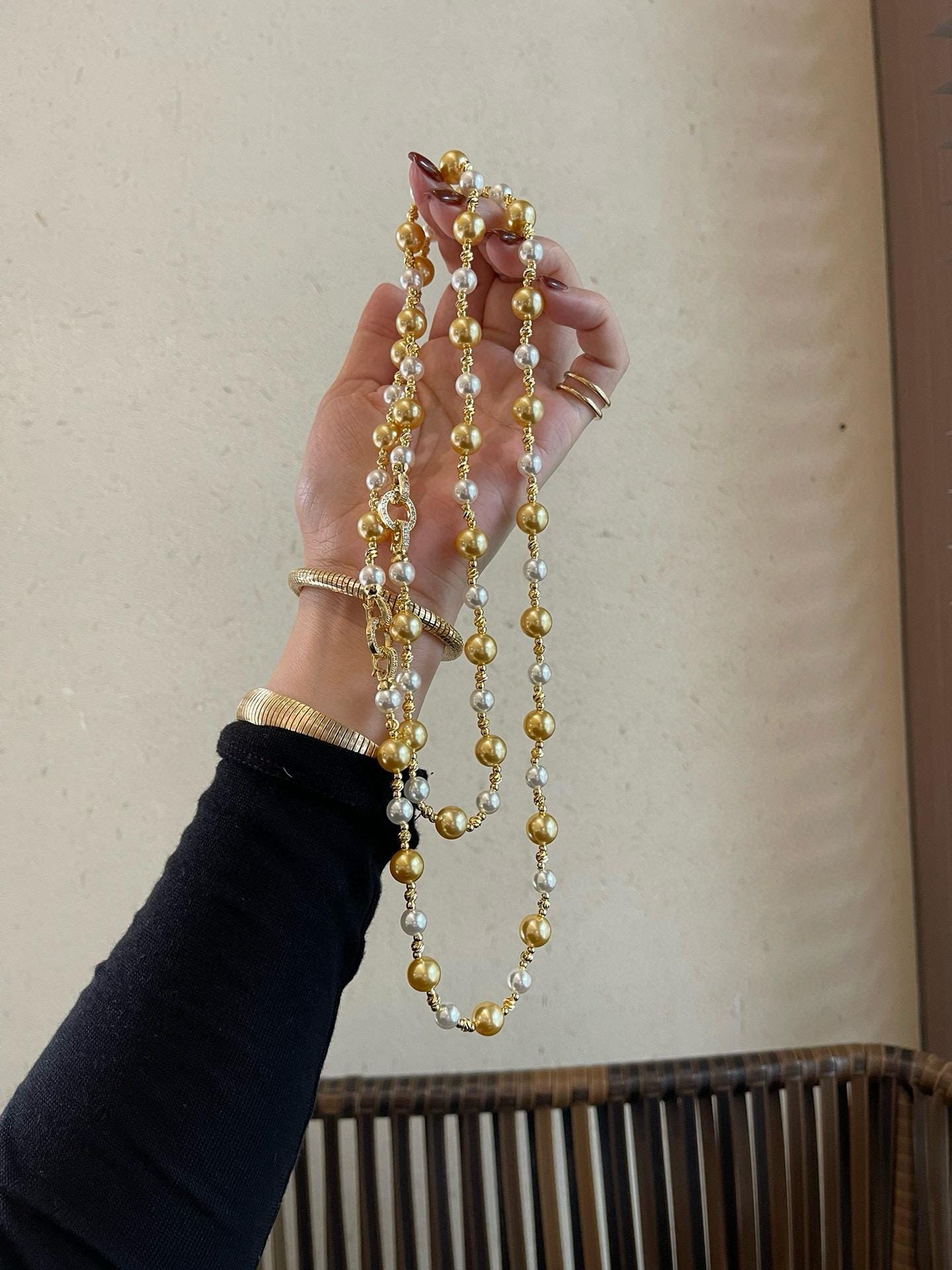 Tahitian Mixed Color Pearl Necklace | 8mm Ginpo & 10mm Black Diamond Double-Ring Clasp