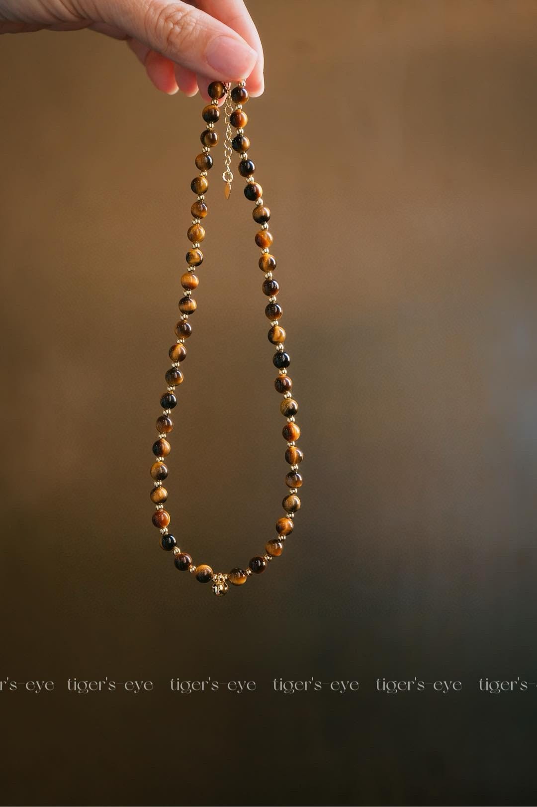 Maillard Style Tiger's Eye Necklace | 6mm Gold Sheen Alloy Bead 43cm