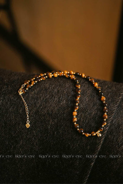 Maillard Style Tiger's Eye Necklace | 6mm Gold Sheen Alloy Bead 43cm