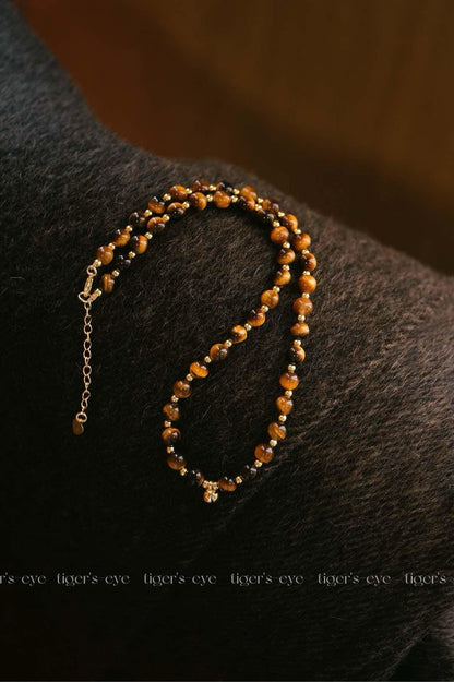 Maillard Style Tiger's Eye Necklace | 6mm Gold Sheen Alloy Bead 43cm