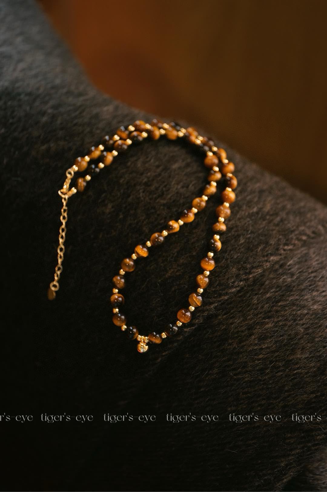 Maillard Style Tiger's Eye Necklace | 6mm Gold Sheen Alloy Bead 43cm