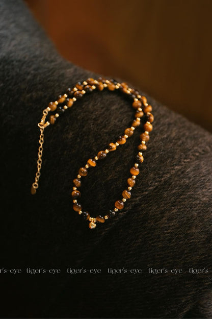 Maillard Style Tiger's Eye Necklace | 6mm Gold Sheen Alloy Bead 43cm