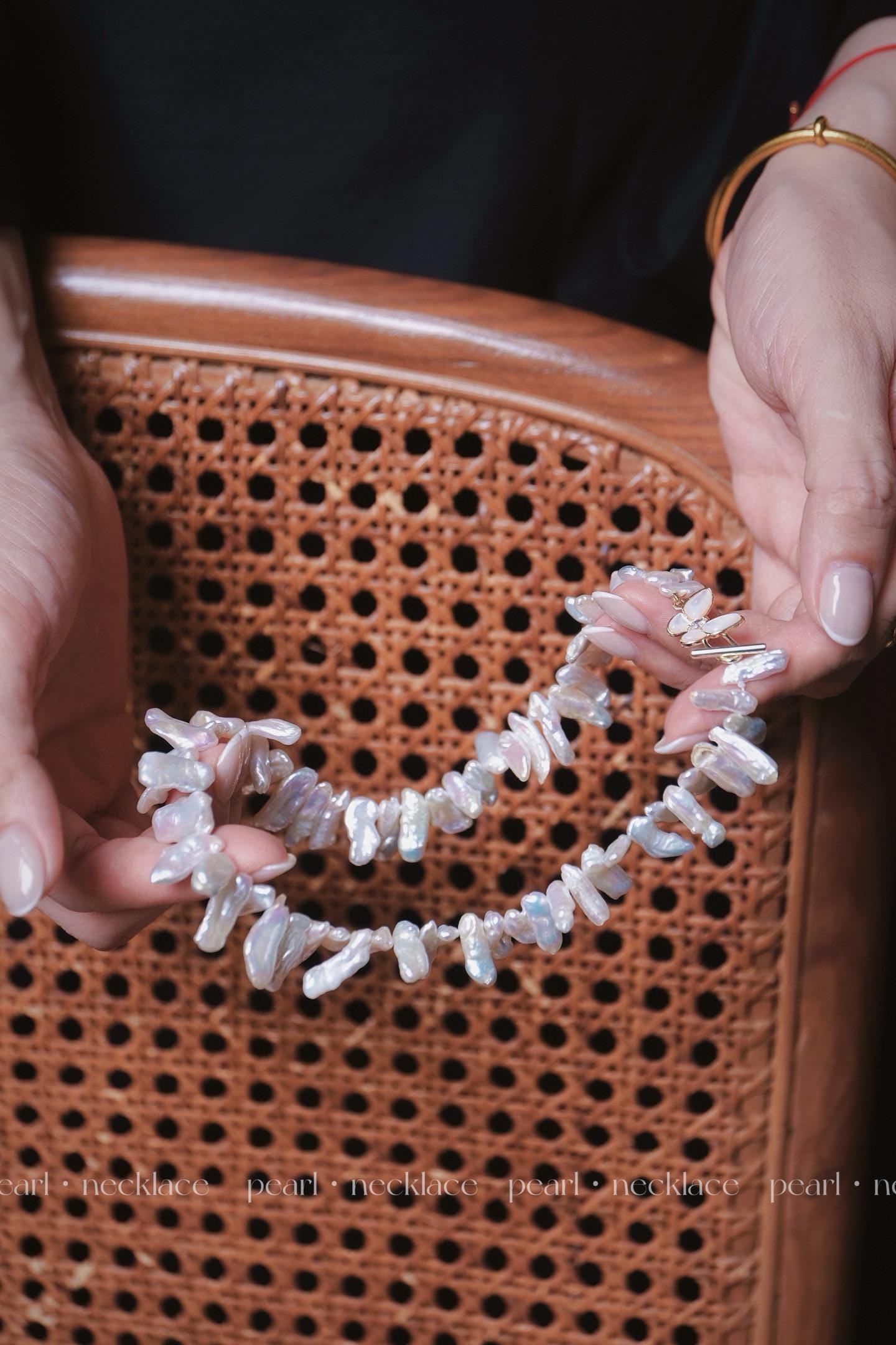 Individuality & Freedom Baroque Pearl Necklace | 42cm Pink Iridescent Mother of Pearl Butterfly