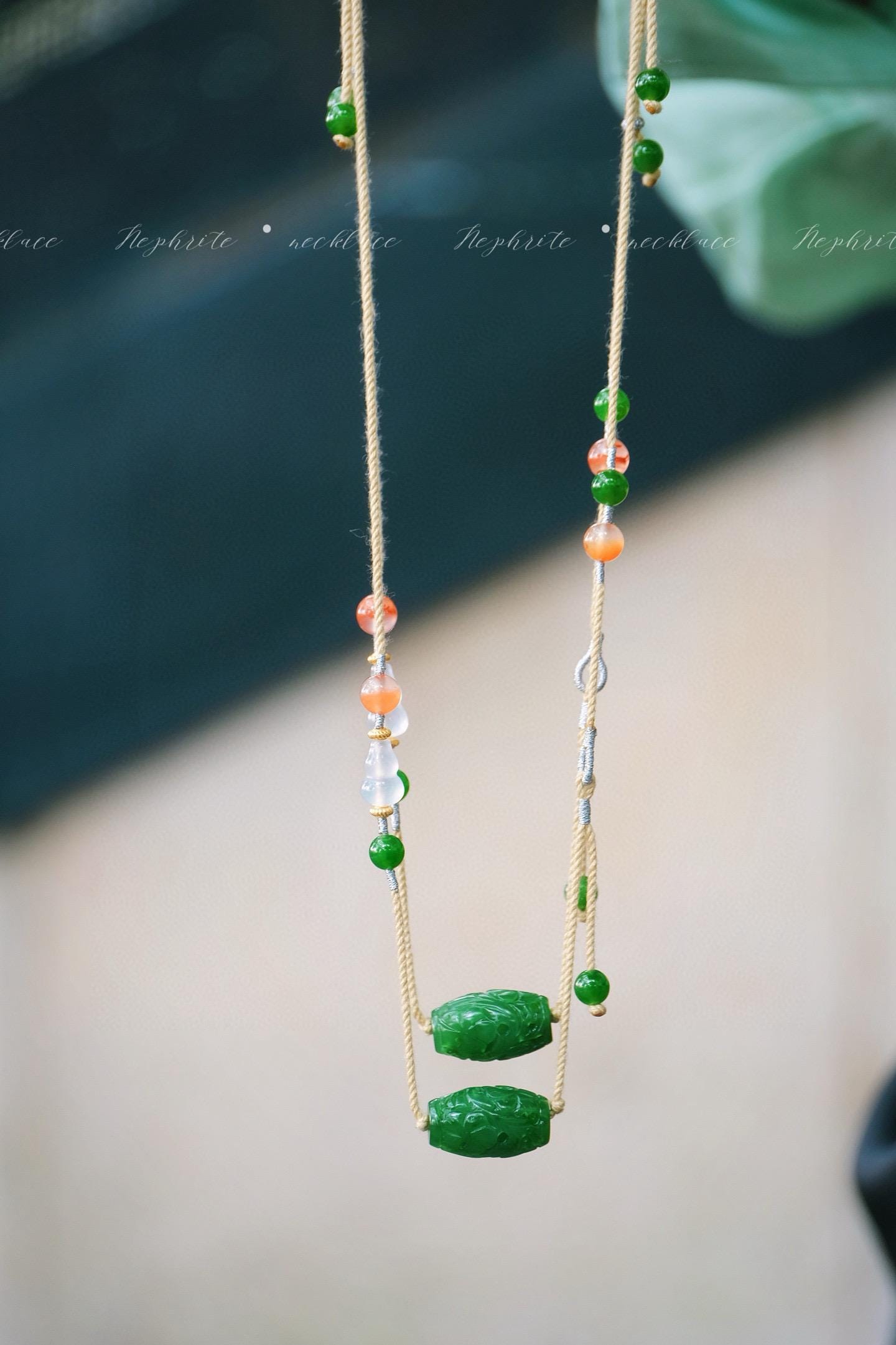 Handmade Jade Necklace | Spinach Green Jasper