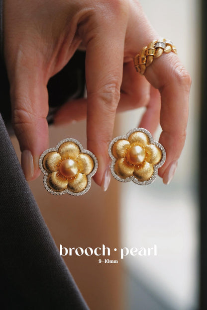 Natural Saltwater Golden Pearl Camellia Brooch - Autumn & Winter Exclusive