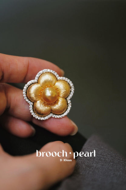 Natural Saltwater Golden Pearl Camellia Brooch - Autumn & Winter Exclusive