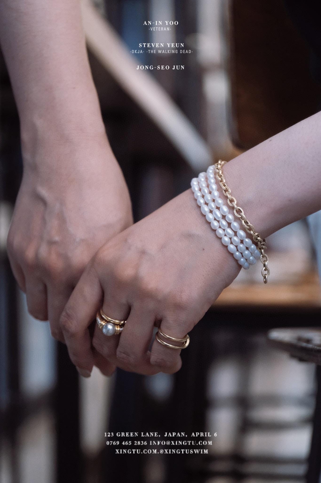 French Vintage Triple-Layer Pearl Bracelet | 4-5mm Natural Pearl 17cm