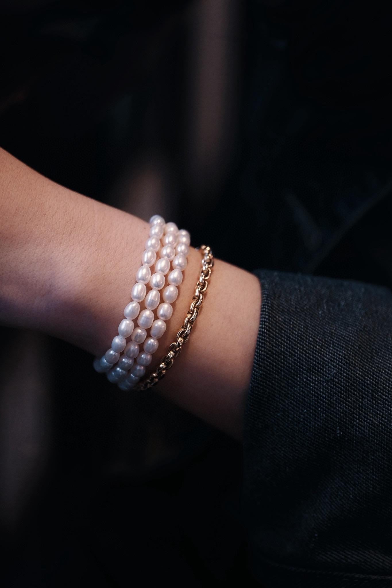French Vintage Triple-Layer Pearl Bracelet | 4-5mm Natural Pearl 17cm