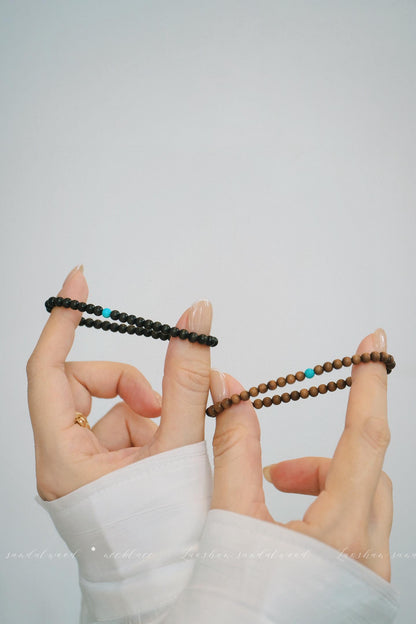 Indian Red Sandalwood Bracelet | 4mm Turquoise Accent (Light/Dark)