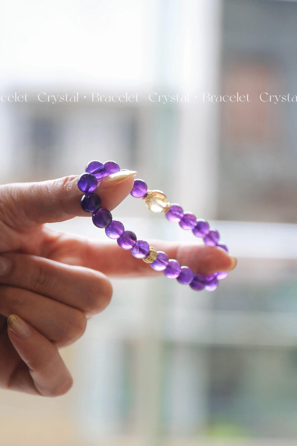 Dreamy Amethyst Bracelet | 8mm Natural Crystal with Citrine Charm