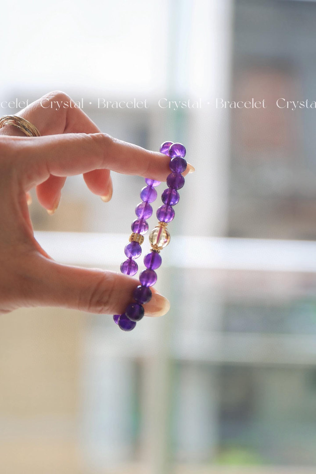 Dreamy Amethyst Bracelet | 8mm Natural Crystal with Citrine Charm