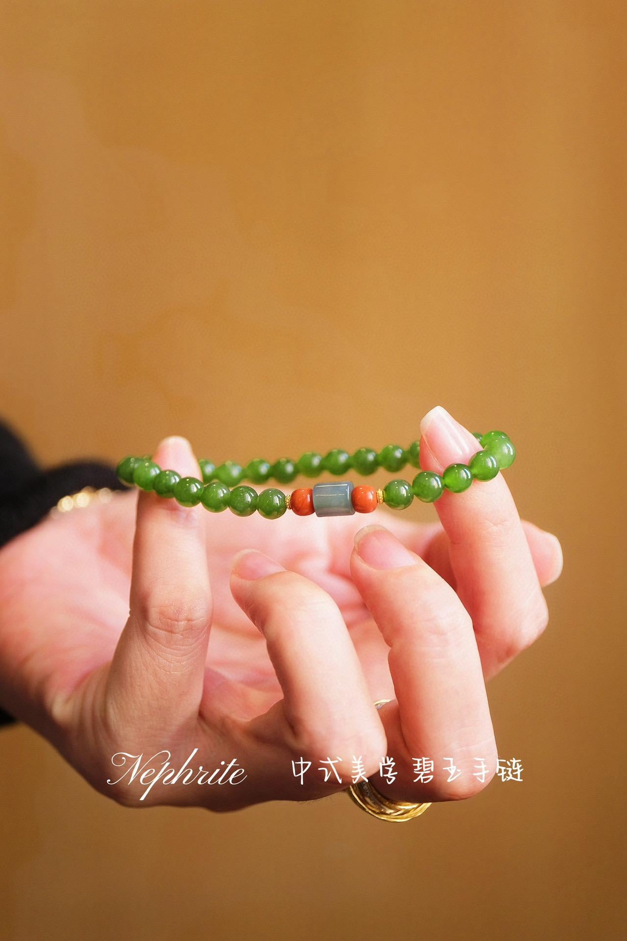 Jasper Bracelet | 6mm Natural Jade with Nanhong & Silver Spacers