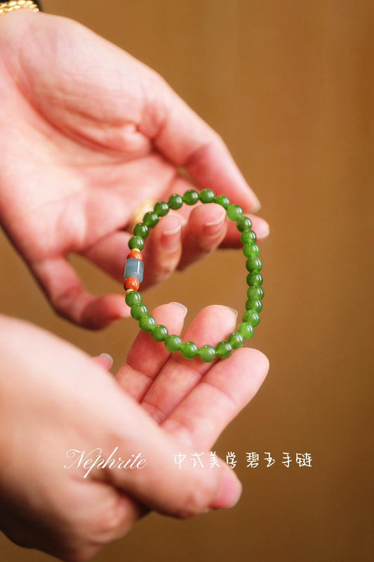 Jasper Bracelet | 6mm Natural Jade with Nanhong & Silver Spacers