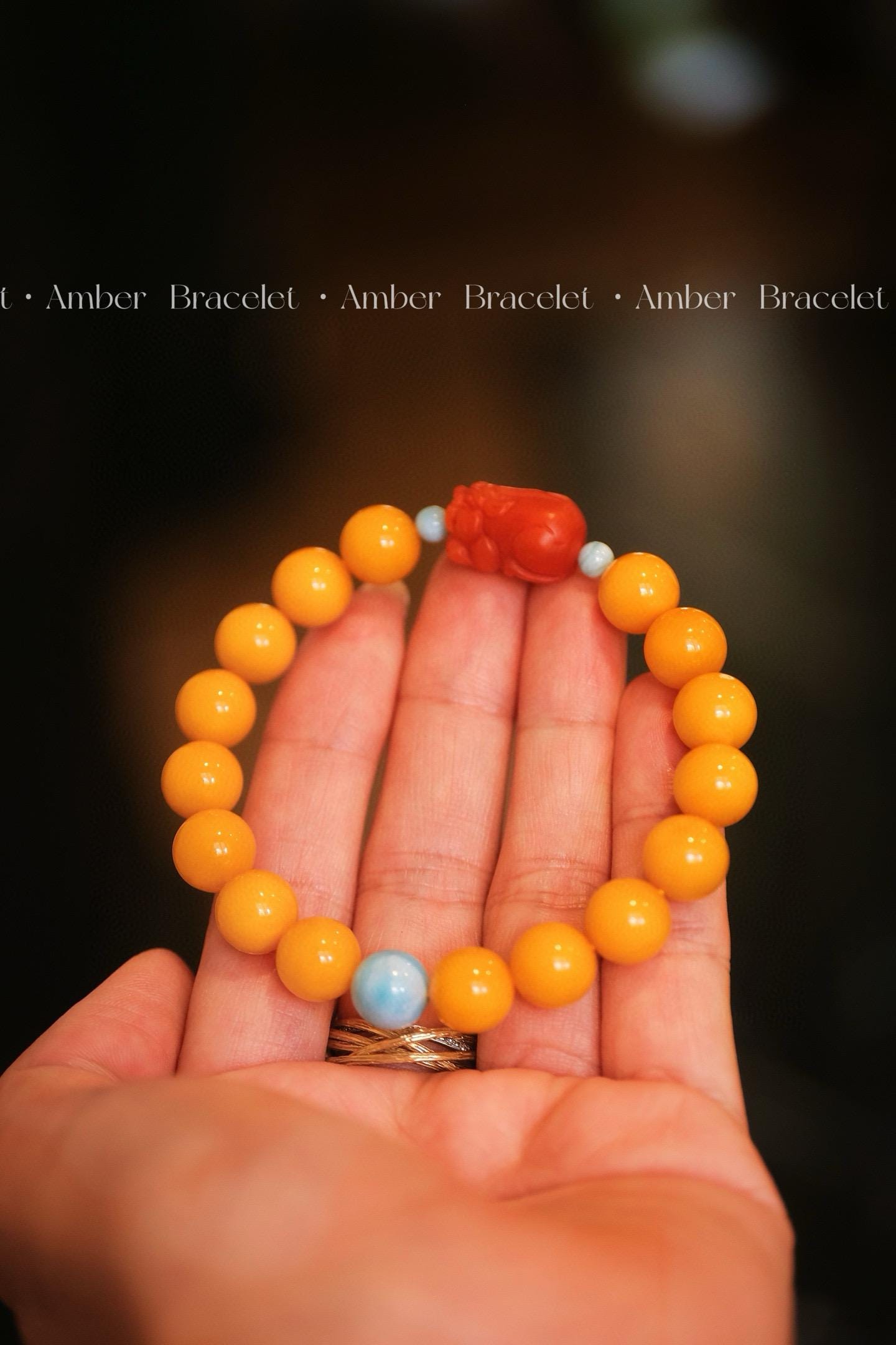 Amber Nanhong Bracelet | 10mm Beeswax Amber with Pixiu Charm