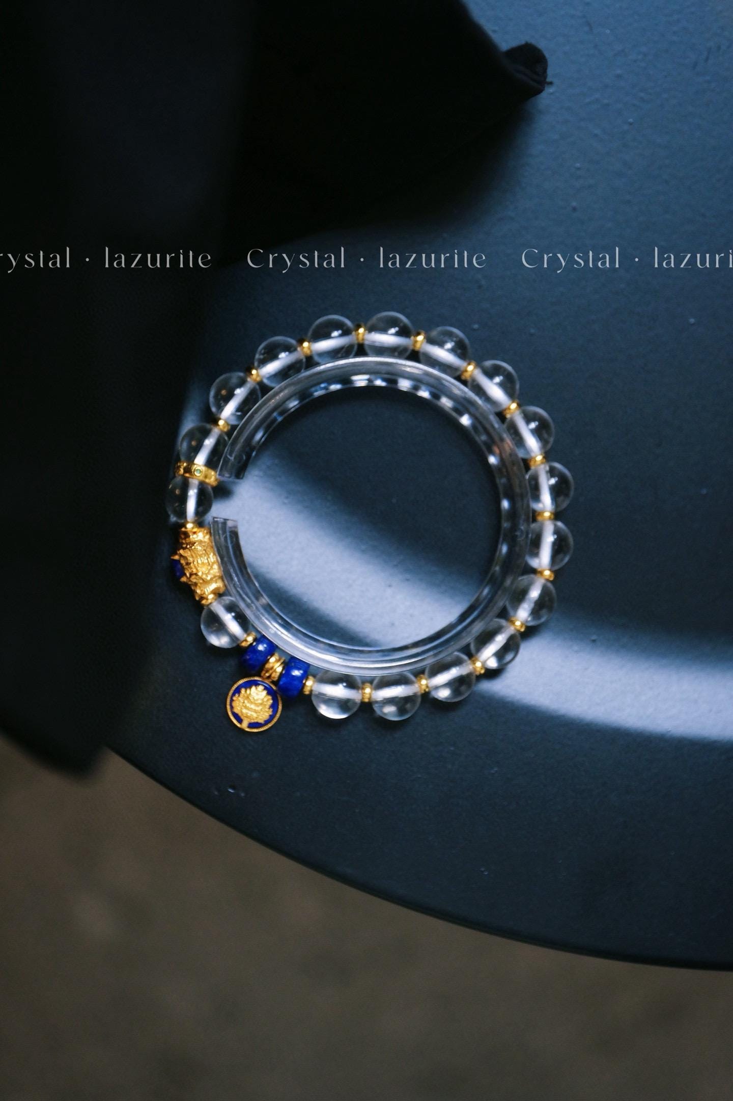 Clear Quartz Lapis Lazuli Bracelet | 8mm S925 Silver Gold-Plated Charm