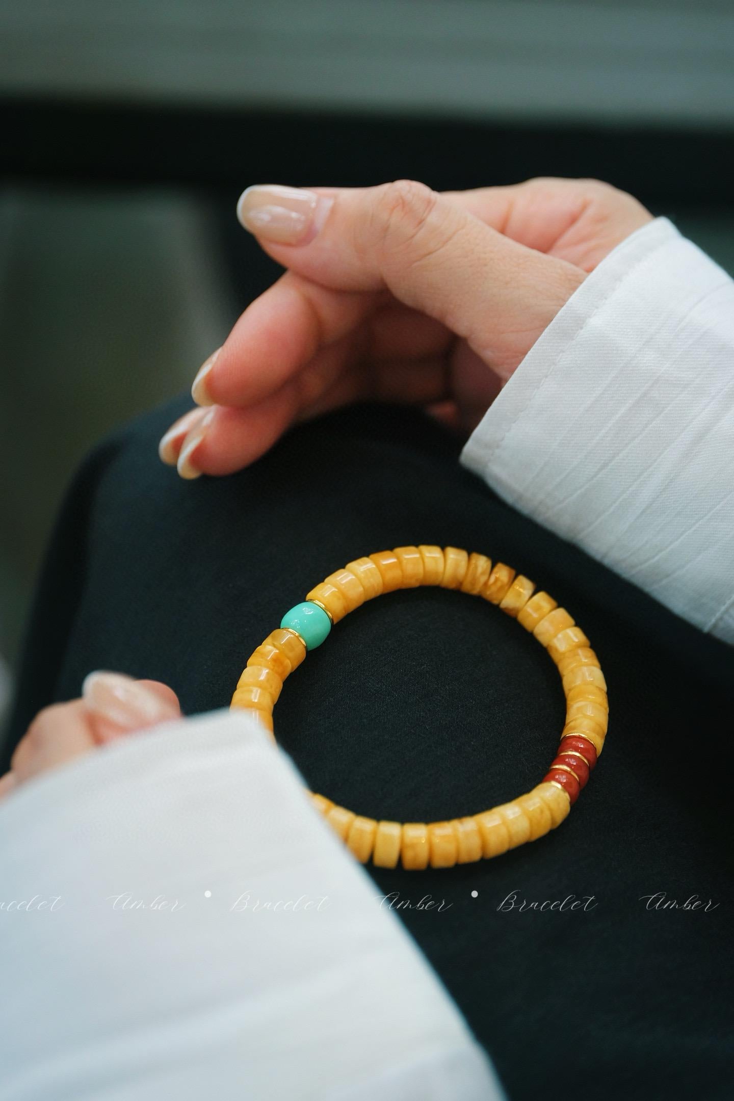 Vintage White Beeswax Bracelet | Turquoise & Red Agate Accent