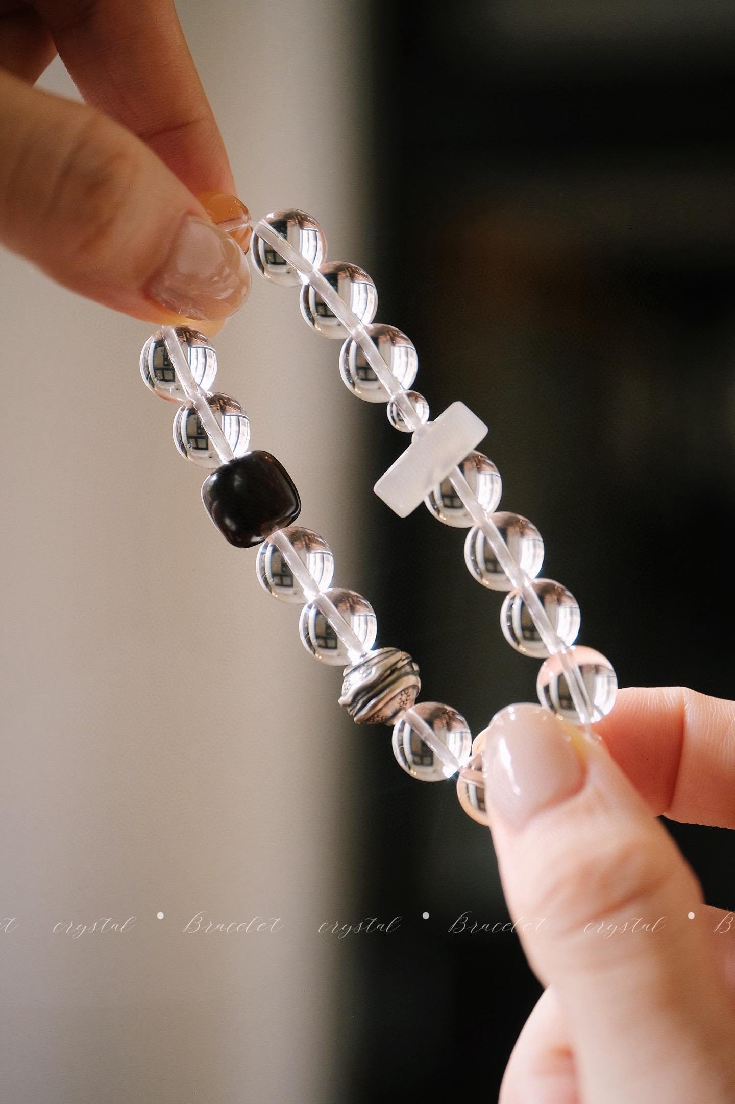 Clear Quartz Bracelet | Rosewood & Ice Agate Silver Accent