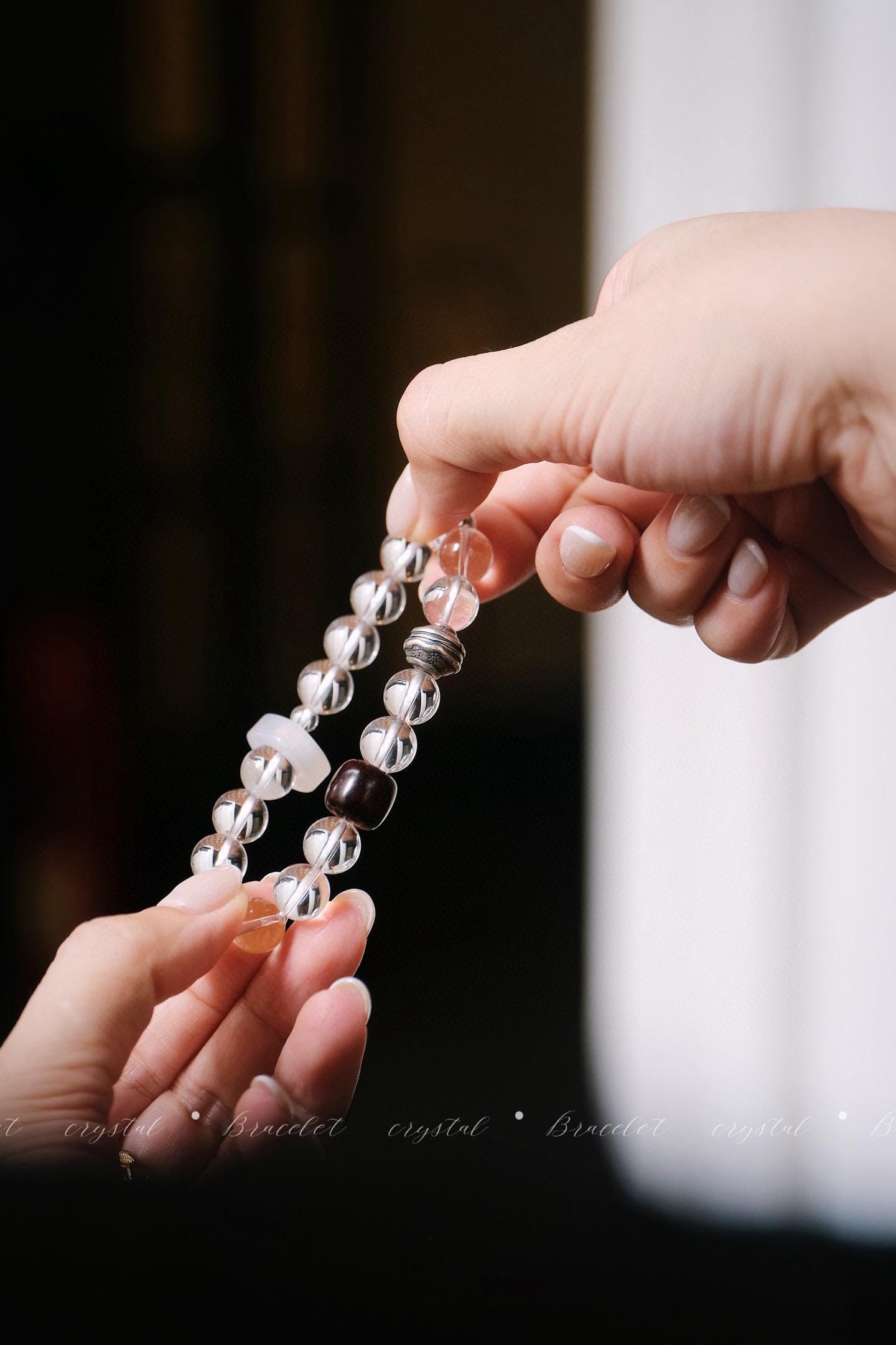Clear Quartz Bracelet | Rosewood & Ice Agate Silver Accent