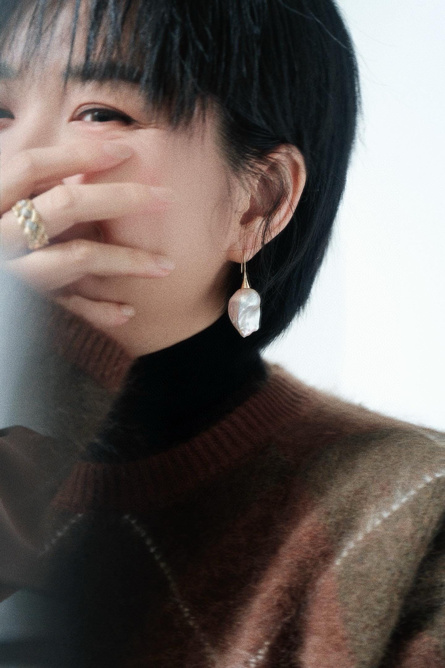 Tulip Baroque Pearl Earrings | 15-17mm Sterling Silver Gold-Plated