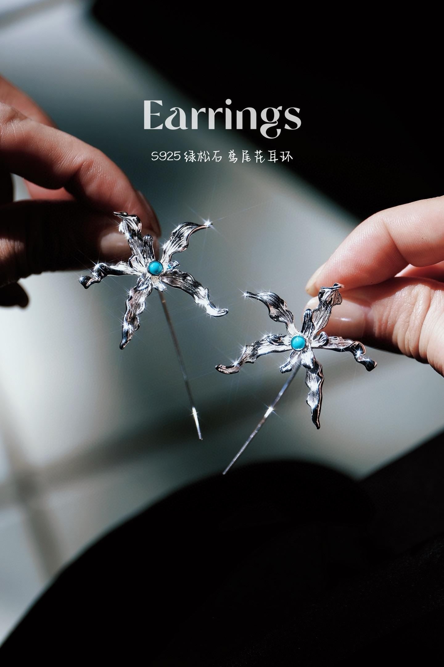 Van Gogh Iris Earrings | S925 Silver Sleeping Beauty Turquoise