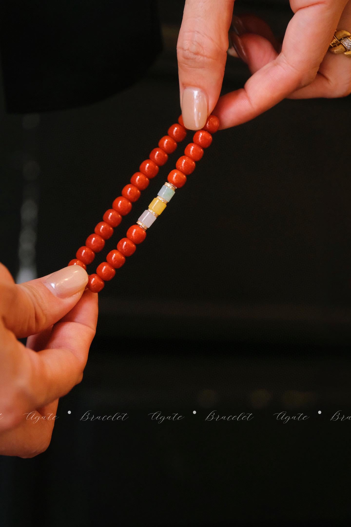 Neo-Chinese Red Agate Bracelet | 3-Color Jade Contrast Vintage Beads