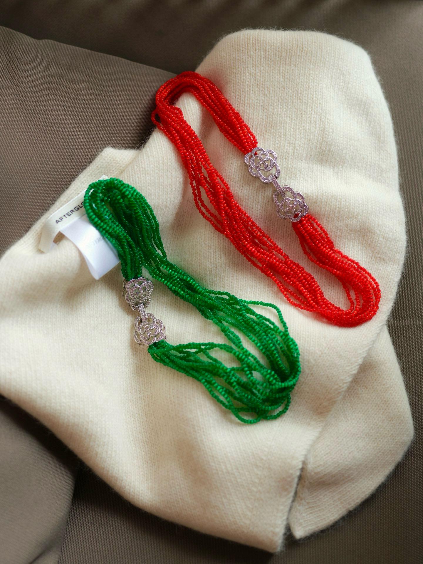 Vintage Chunky Cat's Eye Bead Necklace | 2mm Red or Green Gemstone