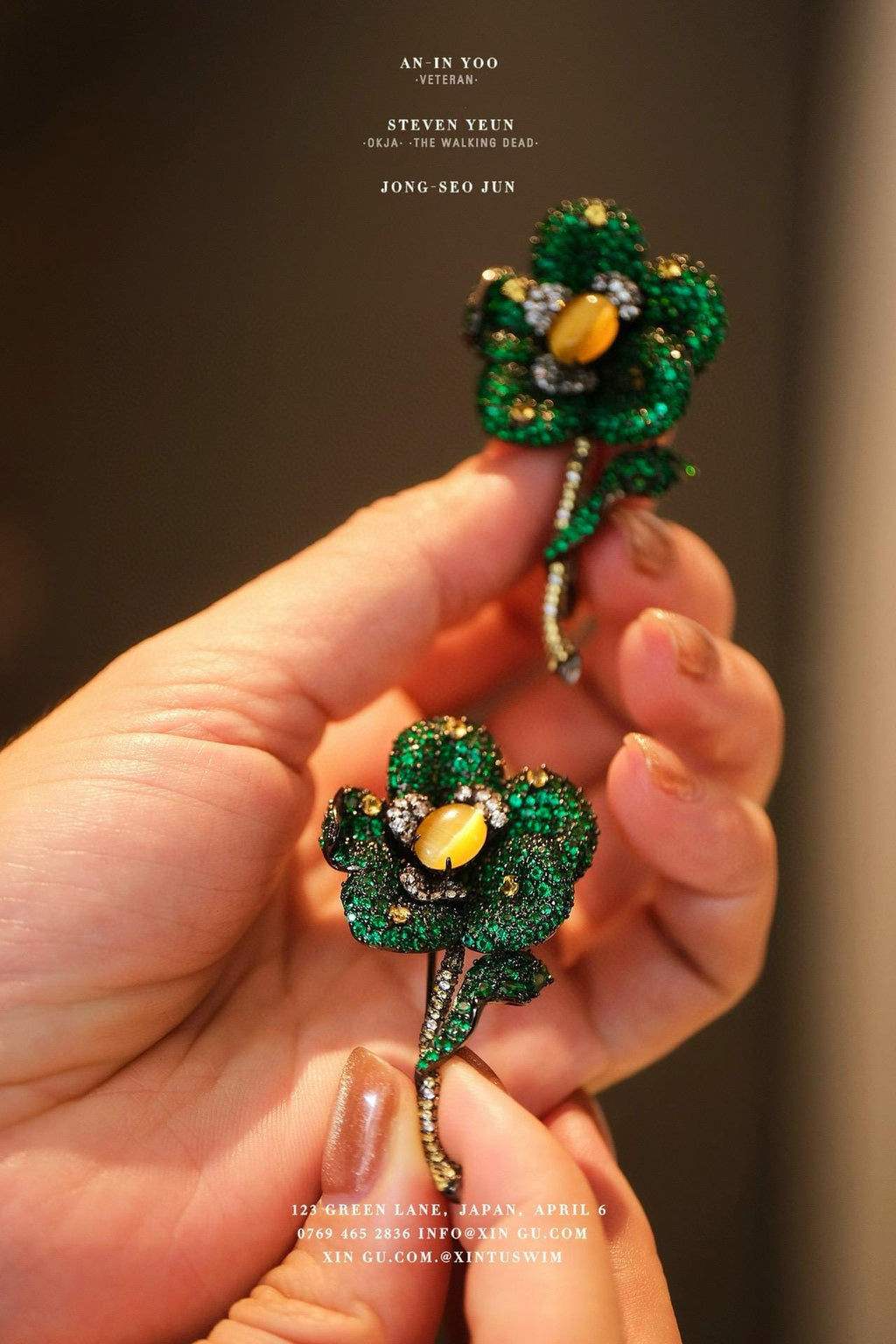 Blooming Flower Brooch | Silver Zircon Cat’s Eye Pin