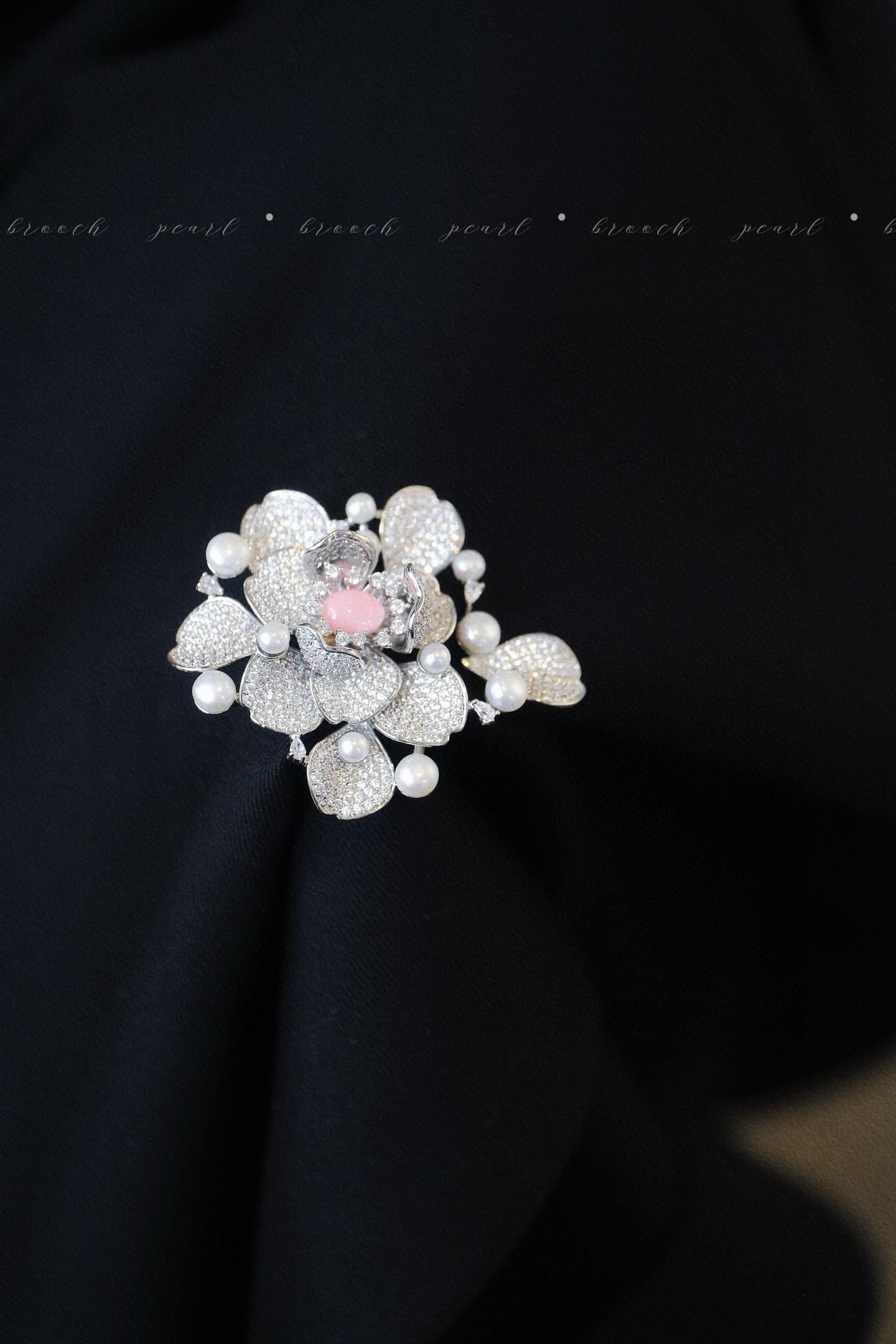 Blooming Floral Brooch | Natural Pearl Zircon Pin