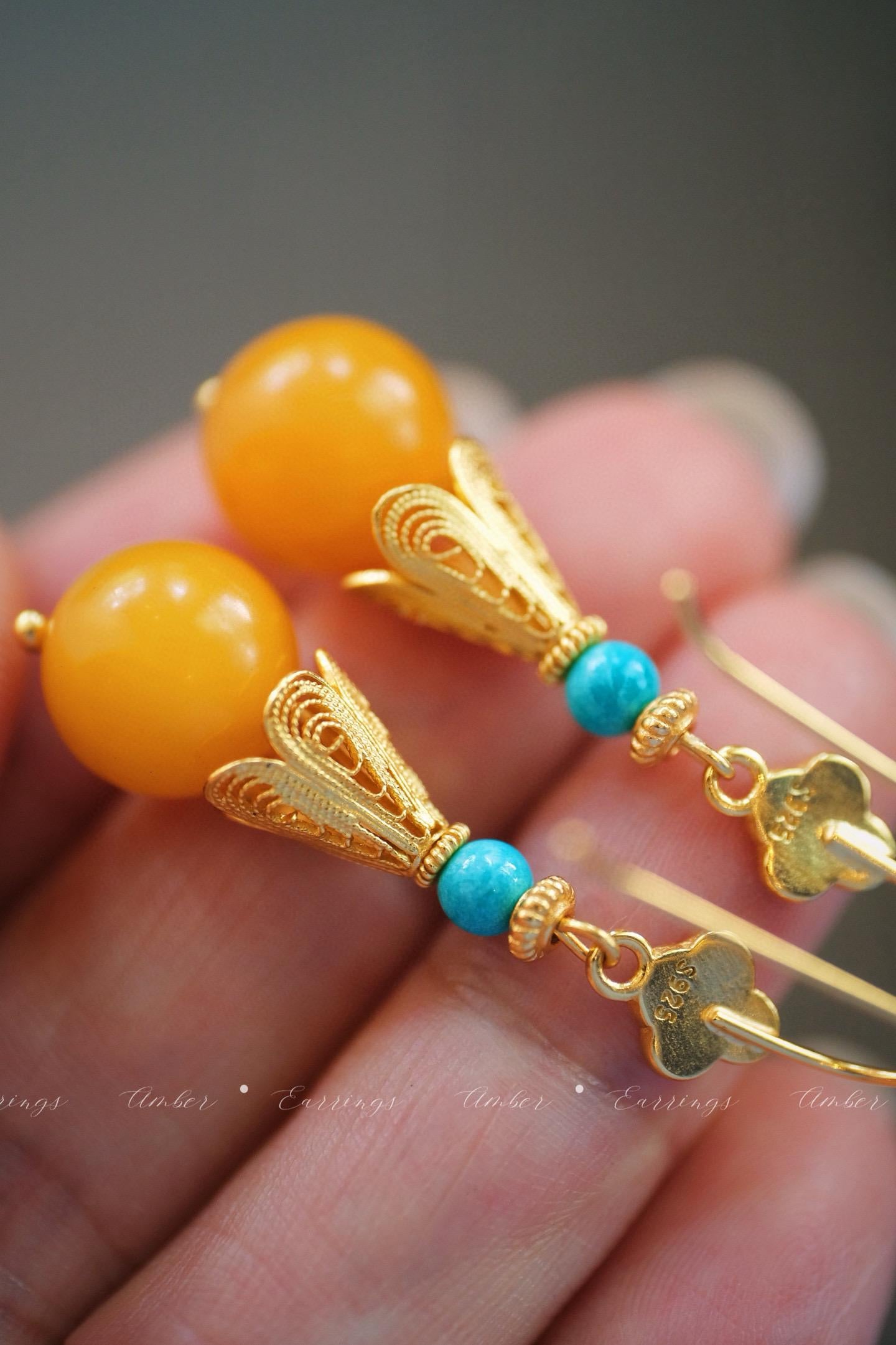 Amber & Turquoise Earrings | 11mm Natural Amber