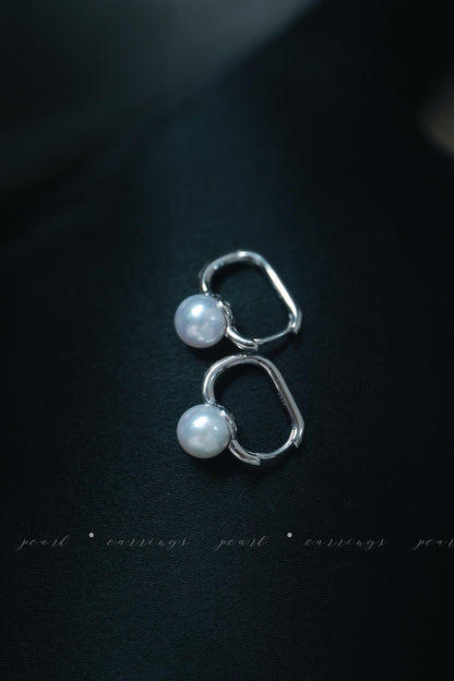 Round-Square French Ear Buckles | 7.5-8mm Freshwater Pearl S925 Silver Earrings