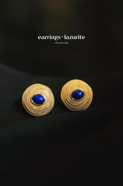 Vintage Lapis Lazuli Stud Earrings | Sterling Silver Heavy-Duty Earrings