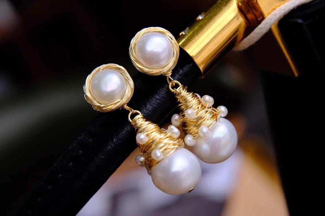 Handmade Baroque Pearl Earrings | 14K Gold-Filled Natural Pearl Dangles