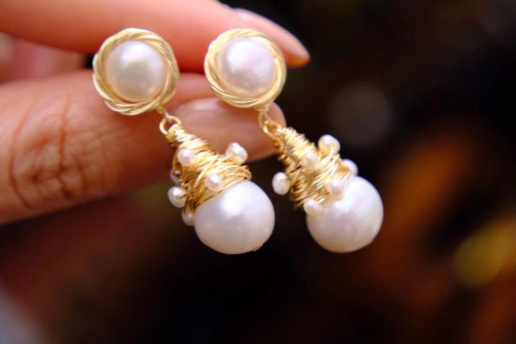 Handmade Baroque Pearl Earrings | 14K Gold-Filled Natural Pearl Dangles