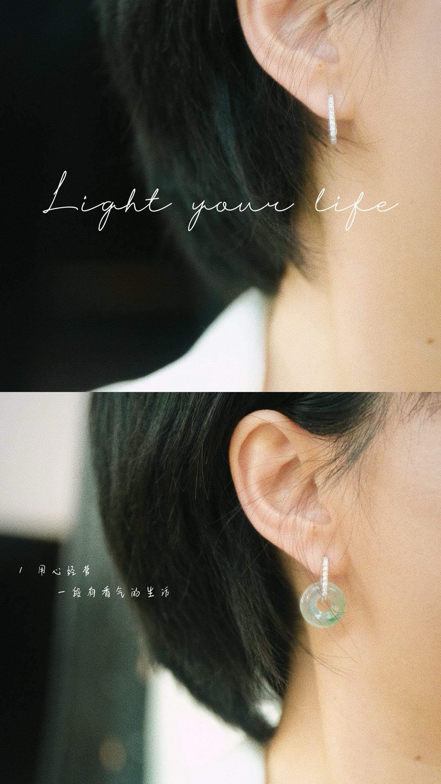 Ice-Floating African Jade Huggie Earrings | 15mm S925 Silver Zircon Minimalist